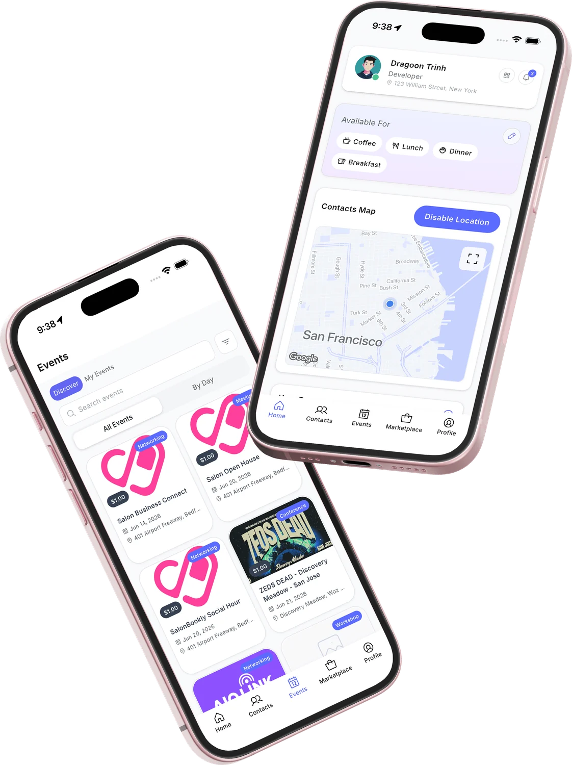 AIO Link app shown on two iPhones